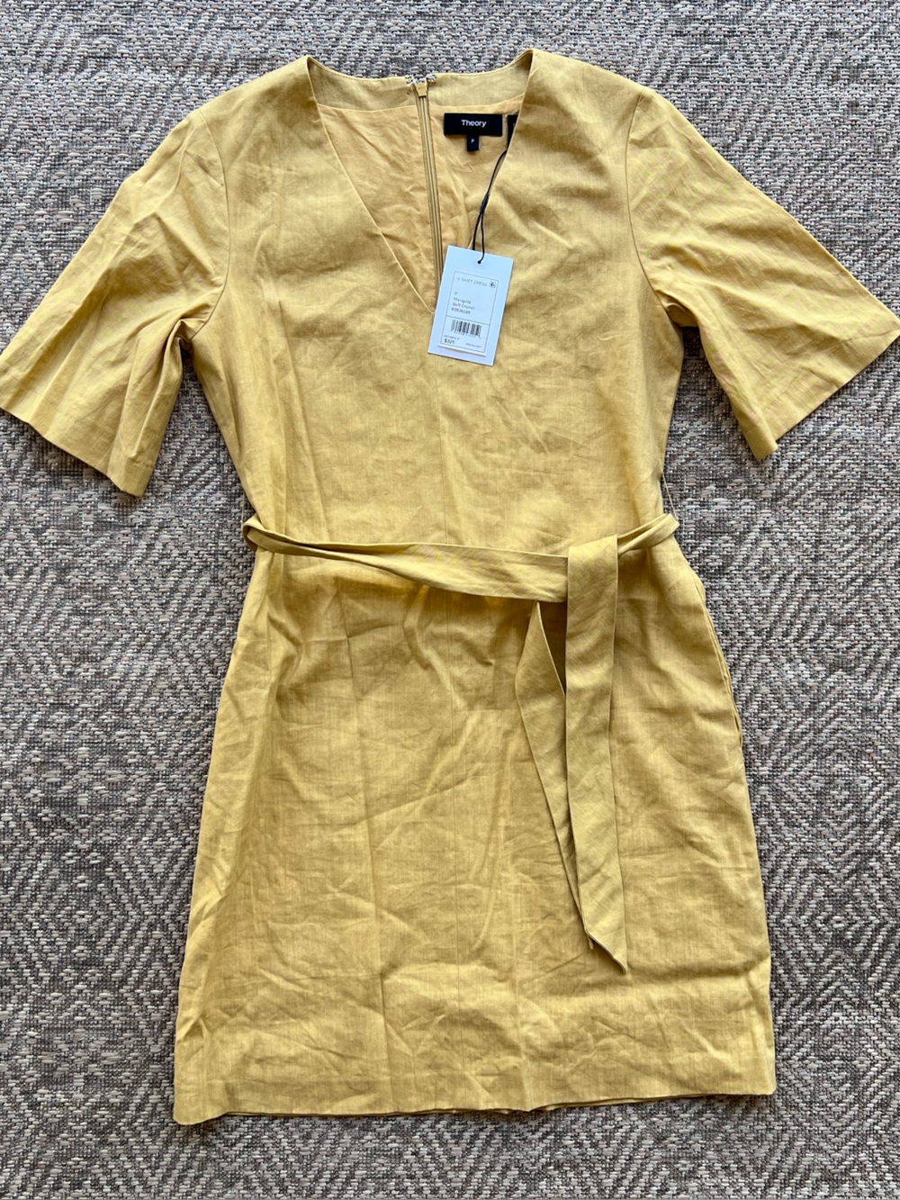 NWT Theory V Shift‎ Dress Soft Crunch Marigold Linen Blend Petite Retail $325